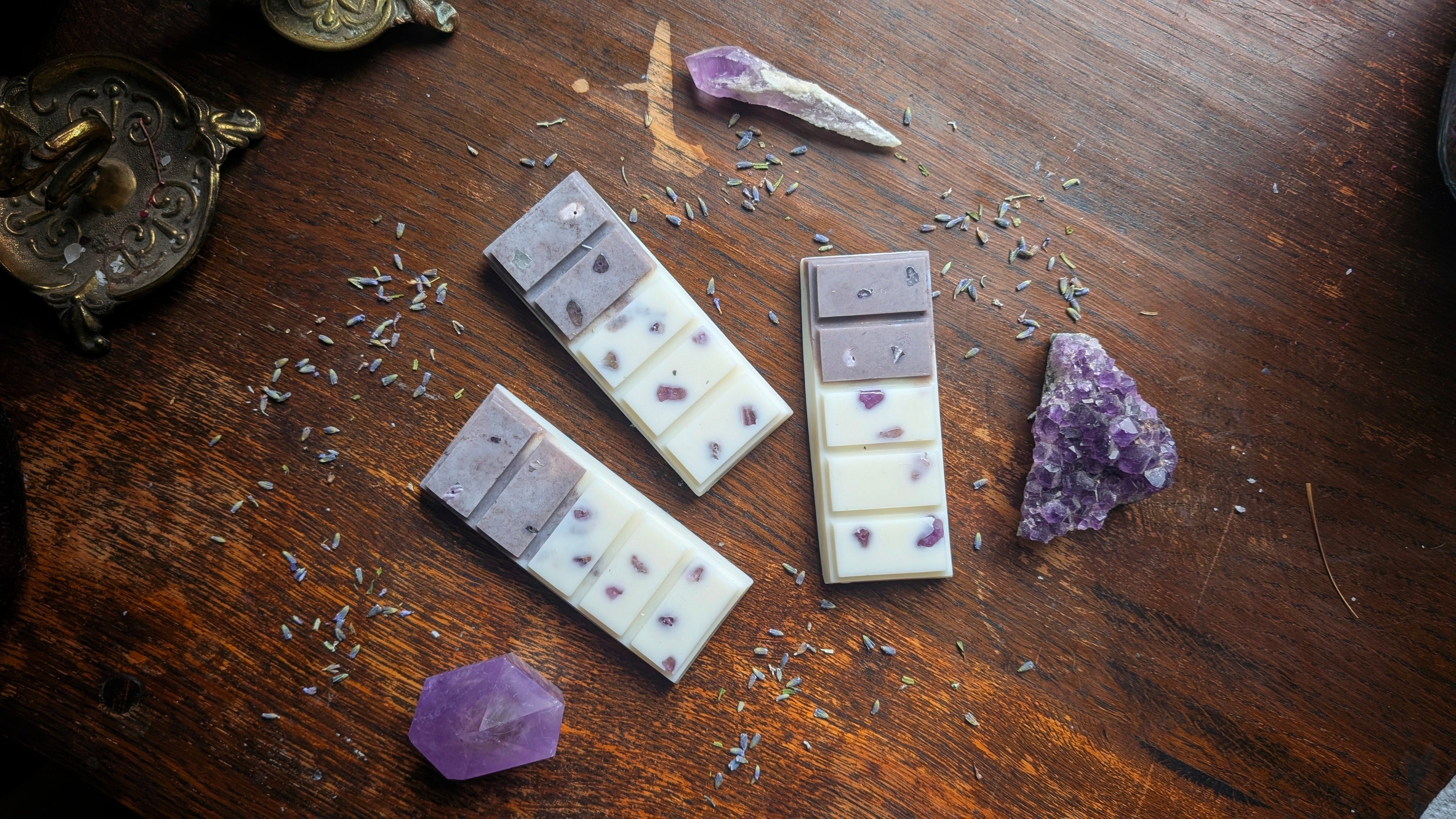 Petal & Veil Wax Bar • Nag Champa Fragrance • Amethyst Infused