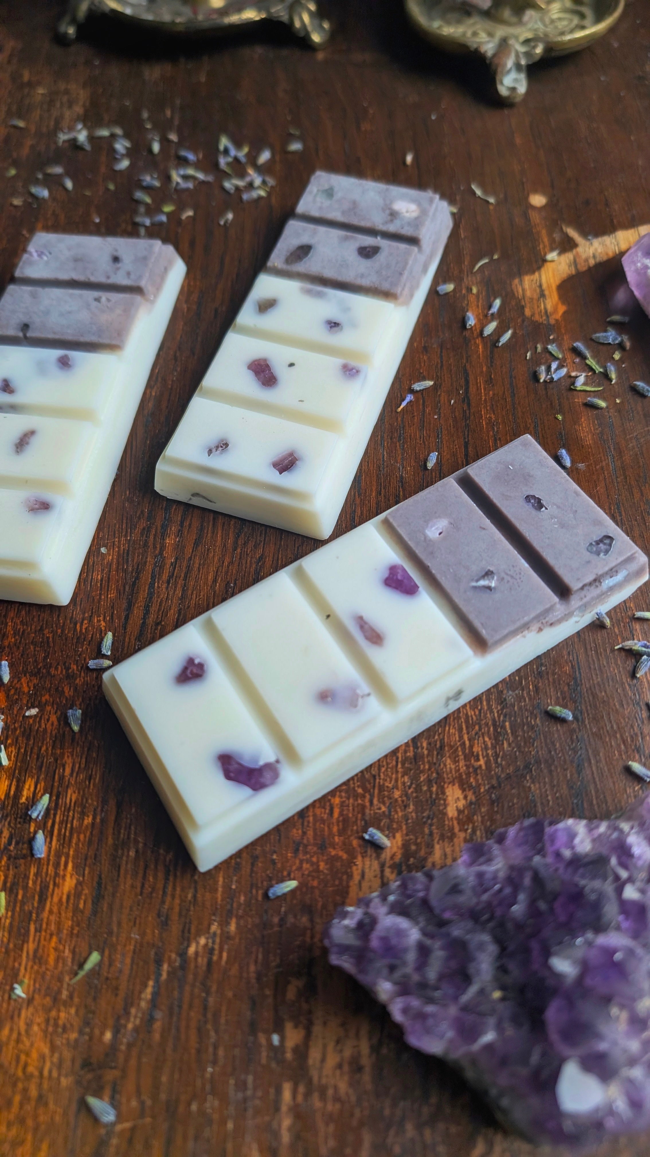 Petal & Veil Wax Bar • Nag Champa Fragrance • Amethyst Infused